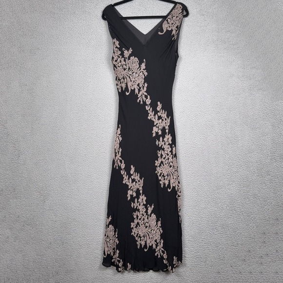 Eva Blue Dress Women 14 Black Tan Floral Sleeveless Y2K Sequin Evening Going Out - Picture 3 of 9